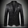 Męskie Garnitury Blazers Black Blazer Mężczyźni Krokodyl Wzór Kostium Ślubny Kurtka Slim Fit Stylowe Kostiumy Stage Wzierze do Singer Mens Projekty 90