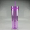 22oz Rensa akryl Skinny tumblers med lock halm i samma färg Dubbelvägg Plast Transparent vattenflaska Anpassad återanvändbart kontor Kaffe Koppar DIY Drinking Cups