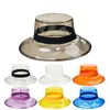 Sommar PVC Transparent Bucket Hat Bright Jelly Solid Color Wide Brim Andningsbar Vattentät Fiskare Regn Cap JXW855