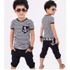 Été bébé garçons vêtements ensembles de t-shirts à rayures T-shirts chauds Harem pantalon de harpe costume enfants vêtements enfants costumes de sport marine marin 210413