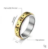 Anello per coppie con catena rotante in acciaio inossidabile di moda, anello con fascia esterna sabbiata, anello meraviglioso, regalo per donne X0715
