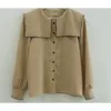 Vintage Solid Brown Shirt Vrouwelijke Oversize Tops Dames Lange Mouw Meisjes Blouse Plus Size Herfst Blouses Femme Blusas 210423