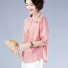 女性ブラウスシャツ高品質コットンリネンシャツ女性夏カジュアルトップス2022ビンテージ花刺繍女性プラスサイズP1263
