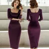 Spring Dress Robe Femme Party Sexig Bandage Stretchy Bodycon Kvinnor Lila Elegant Slim Monterad Kontorspenna 210529