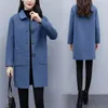 Casual Women Wool Coat Autumn Winter Fashion Korean Mid-Long Sleeve 's Coats Blends Black Tops 785G 210420