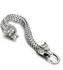 Biker Mens Rostfritt stål Wolf Head Franco Link Curb Chain Armband med Spring Ring Clasp 12mm 9 tum Silver / Guld / Svart