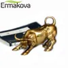ERMAKOVA Brass Ox Wall Street Bull Figurine Charging Stock Market BullStatue Feng Shui Sculpture Home Office Decoration Gift 210804