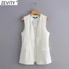 Women Fashion Black White Color Sleeveless Vest Jacket Office Ladies Open Stitch Suits WaistCoat Pockets Outwear Tops CT704 210416