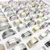 Wholesale 100PCs/Lot Stainless Steel Band Rings Black Gold Silver Striped Patterns Mix Styles Fashion Jewelry Party Gift