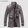 Caranfier mannen pu lederen lange jas Britse stijl casual zakenlieden mannelijke winddicht fleece warme moto biker bovenkleding heren parka 211222