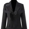 Autumn And Winter Fashion Casual Long Sleeve Single Button Asymmetric Dark Waistband Blazer Coat Women SG582 210421