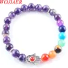 WOJIAER Strands Bangle Jewelry Gift for Women Girls Natural GemStone Round 8mm Beads Palm Bracelet 7 Inches BK328