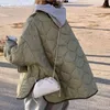 Frauen Armee Grün Winter Stepp Parkas Weibliche Casual Langarm Tasche Einreiher Gebogenem Saum Jacke Mantel 211108