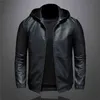 Faux Läderjacka Mäns Vindtät Slim Stor Stor Hooded Leather Jacket Högkvalitativ Casual Black Pu Jacka M-5XL 211118