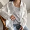Kadınlar Pamuk Keten Gömlek Bluzlar Uzun Kollu Koreli Beyaz Gömlek Tops Tops Dantel-up Sashes Tops 210421