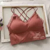 Tutto-fiammifero bordo in pizzo scollo a V bellezza schiena biancheria intima sportiva da donna sottile vestibilità slim senza anello in acciaio raccolto reggiseno avvolgente per il petto 210507