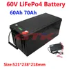 Powerful LiFepo4 60V 60Ah 70Ah battery pack with BMS for motor home wheelchairs outdoor power electric rickshaw+10A charger