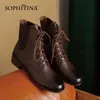 Sophitina Kobiety Buty Kostki Moda Prawdziwej Skóry Krzyżowej Buty Kwadratowe Plac Toe Połowy Heel Wiosna Jesień Kobiece Buty SO882 210513