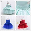 Yoliyolei Princess Party Dzieci Dress Tail Zdejmowany Bowknot 0-2y Baby Girl Flower Elegancki Tulle Satynowe Toddler Dzieci Suknia G1129