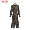 Tangada Kvinnor Elegant Chain Print Long Jumpsuit med Slash Långärmad V Neck Female Casual Jumpsuit 1f66 210609