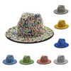 Rhinestone Fedora Mössor för kvinnor Män Flat Wide Brim Ull Felt Jazzhattar Handgjorda Bling Studded Party Hat