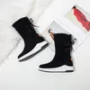 Flat Women Platform Calf Boots Mid Snow Round Toe Fashion Lace Up Female Shoes Warm Winter Svart Big Size 43 210 60 60