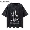 T-shirt Camisetas Hip Hop Rasgado Afligido Esqueleto Engraçado Impressão de Esqueleto Tshirts T-shirt Solta de Forma de Forma Tops 210602