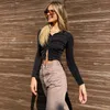 2021 Slim Ruched Senhoras Sparkle Shirts Mulheres Sexy Moda Roupas Botão Up Collar Glitter Camisa Manga Longa Top Cropped