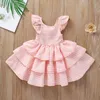 Abito da ragazze a strati 2021 Nuovi vestiti per bambini rosa plaid per 1 2 3 4 5 anni Girl Summer Children senza schienale Principessa Dresss6317397