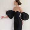 Summer Women Fashion Off Shoulder Black Dress Sexy Lantern Sleeve Pink Club Celebrity Evening Runway Party 210423