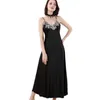 Lace Night Dress Pink Negligee Ladies Long Gowns Black Womens Sleepwear Silk wear V-neck Plus Lingerie Dressing Gown 210924