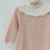 Coreano bebê bodysuits menina puro fio de algodão grande colarinho malha jumpsuit leotard triângulo escalada camisola 210702