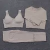 Conjunto de 2 peças Mulheres Searlyoga Set Ribbed Gym Set FitNclothing Workout Roupas de Manga Longa Crop Top Yoga Calças Esportes Terno X0629