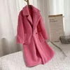 Cappotto lungo rosa con orsacchiotto Cappotto invernale da donna spesso caldo oversize Capispalla grosso soprabito Donna Cappotti in pelliccia di lana d'agnello finta 220112