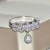 Choucong Merk Trouwringen Luxe Sieraden 925 Sterling Zilver Halve Eeuwigheid Ovaal Geslepen Witte Topaas CZ Diamant Edelstenen met Peer Hangende Partij Vrouwen Ring Gift