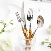 20Pcs 5Pcs Creative Nature Bamboo Cutlery Set 304 Stainless Steel Steak Cutlery Tableware set Spoon and Fork Hign-end Quality 211108