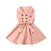 2021 Toddler Baby Girls Retro Dress Sleeveless Double-Breasted Windbreaker Dress Party Pageant Belt Buckle Princess Dress 1-6Y Q0716