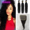 Water Wave Indian Virgin Human Hair 3 Bundles With 5*5 Lace Closure Baby Hair Free Middle Three Part 4PCS Natural Color