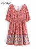 Элегантное цветочное печать летнее платье кружева с бензорчатым солнцем платье пляж boho mini платье повседневная мода vestidos mujer 210415