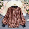 Frauen Mode Vintage Plaid Print Chic V-ausschnitt Langarm Lose Dünnes Hemd Blusas De Mujer Kleidung Bluse Tops R413 210527