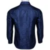 Mode Royal Blue Paisley Men Shirts Business Casual Lange Mouw Slanke Fit Jurk Zachte Comfort 100% Zijde DIBOORD 210626