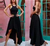 Schwarze kleine sexy A-Linie-Abschlussballkleider, Cocktailkleid, Neckholder, Hi-Lo-Chiffon mit Falten, formelles Abendparty-Abschlusskleid nach Maß