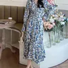 Xl-5xl imprimé femmes longue robe à manches longues col en v robes mi-longues élégant coréen Vintage femme Vestidos 210513