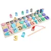 나무 마그네틱 일치 낚시 보드 퍼즐 장난감 세트 카운트 번호 일치하는 디지털 모양 초기 교육 장난감 선물 소년 소녀 아이들