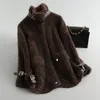 OFTBUY New Fashion Winter Jacket Women Coat Weave Real Natural Wool Fur O-Neck Zipper Loose Thick Warm Streetwear Overcoat