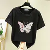 Oversized Bawełna T Shirt Kobiety Motyle Drukuj Lato Topy Harajuku Moda T-shirt Kobiet Koszulka Koszula Femme Kobieta Odzież 210604