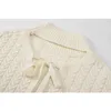 Twist Ribbed Sweater Spring Långärmad Kvinnors Aprikos Pullover Knitwear Hollow Out Lace Up Elegant Stand Krage Sticka Toppar 210417