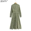 Zevity Women Vintage Leopardプリントグリーンシャツドレス女性長袖弓Tied SashesカジュアルスリムビジネスVestido DS4741 210603