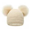 Baby Meisjes Gebreide Caps Zuigelingen Haak Pompom Mutsen Hoeden Dubbele Bont Bal Hoed Kinderen Knit Outdoor Cap Peuter Accessoires M3811