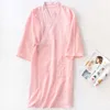 Höst 100% bomull Crepe Double Gaze Japanska Kimono Robe Kvinnor Robes Sleepwear Par Dressing Gown Lång Bröllop Pyjamas 210831